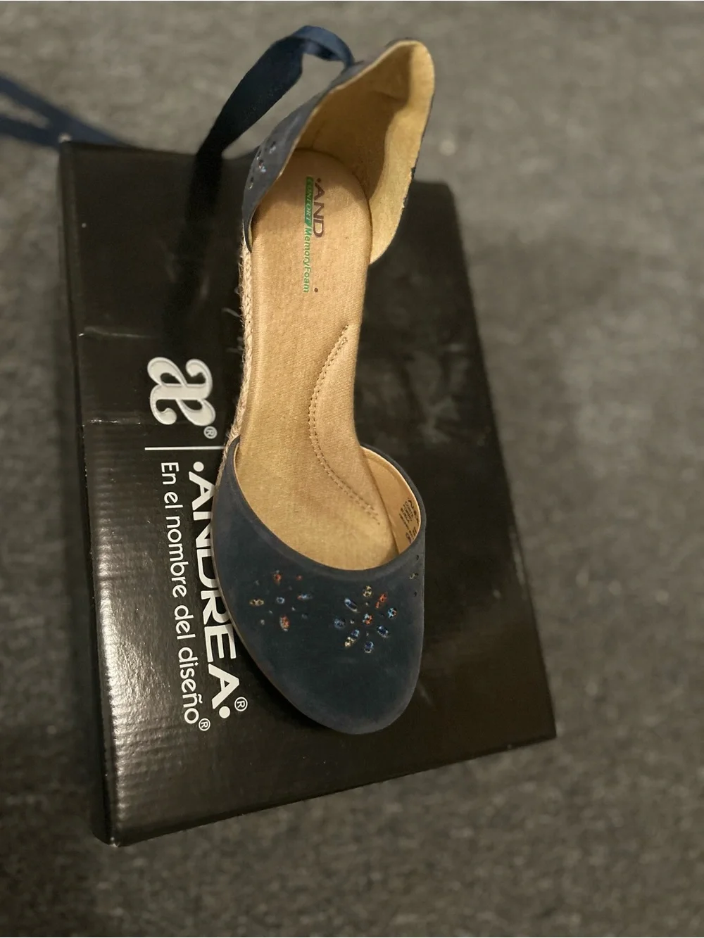 ANDREA FENZI Navy Suede Espadrille Wedge with Ankle Tie